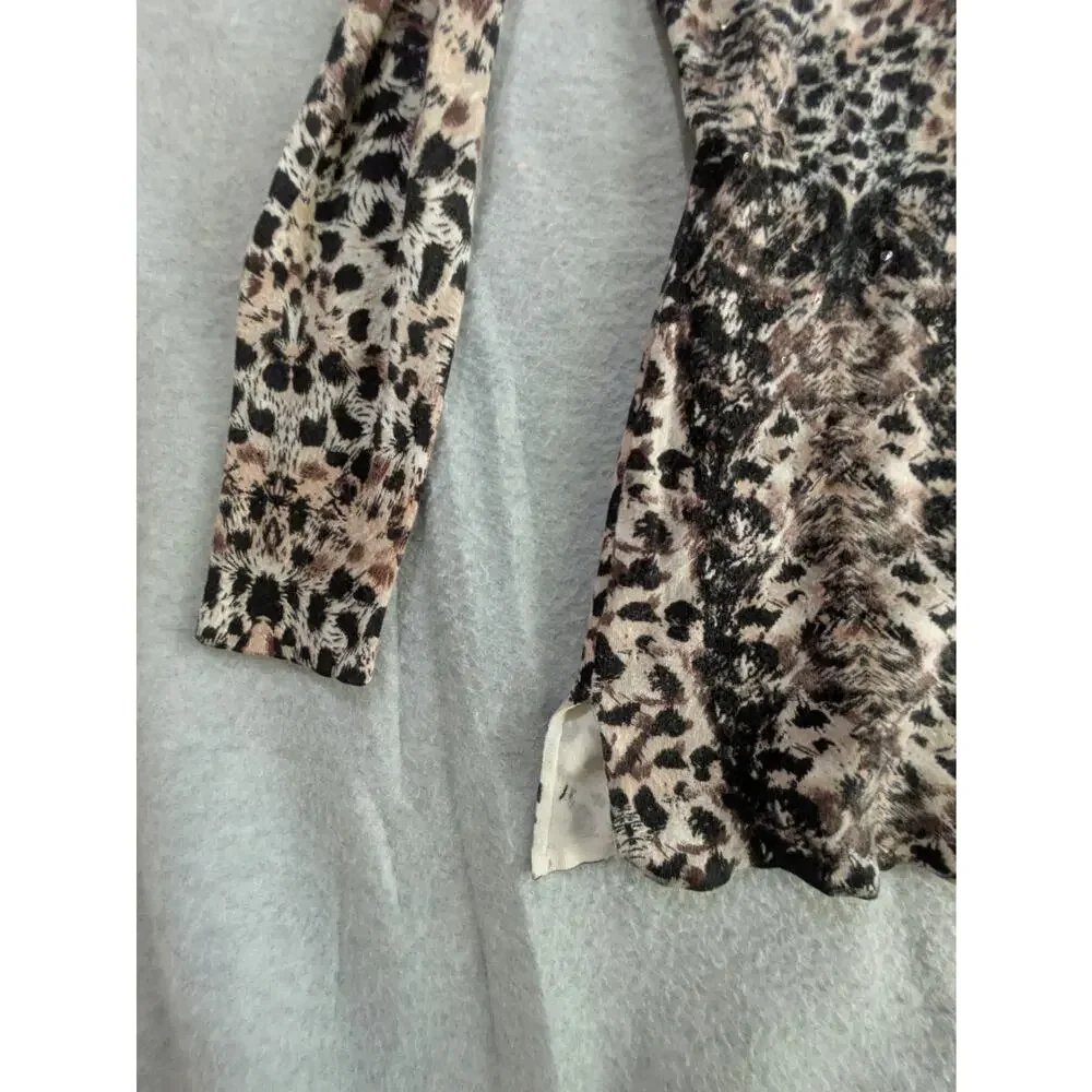 Alberto Makali Animal Print Top Women's Large Beaded Long Sleeves Art Blouse‎